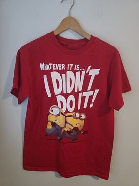 Minions Despicable Me Graphic T-Shirt Red “I Didn’t Do It” Tee Size Medium
